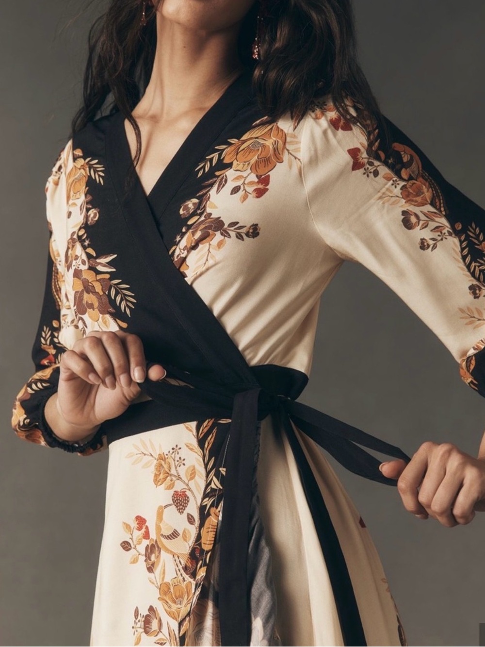 Anthropologie Farm Rio Long Sleeve Floral Wrap Midi Dress Size Medium New - Picture 5 of 13